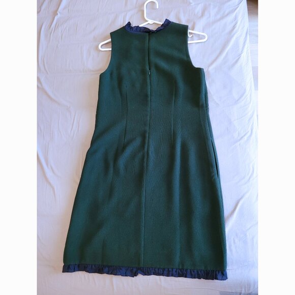 NWT J. Crew Dark Forest Green Shift Dress with Navy Trim (0) - Picture 6 of 13
